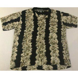 Vintage Hawaiian black Button Down Shirt Sz L rayon Pineapple Connection Heyman